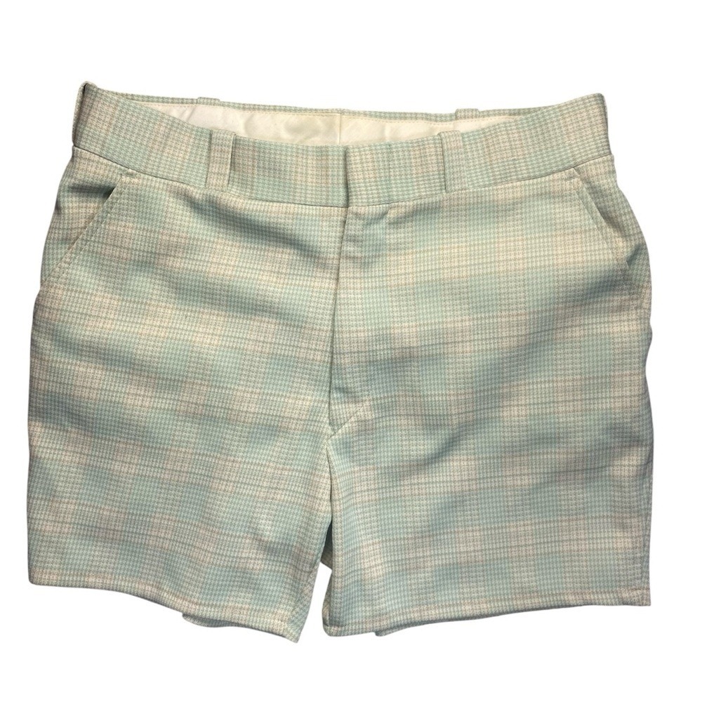 Vintage Kentfield Mint Green‎ Plaid Shorts Men's 36 100% Polyester.